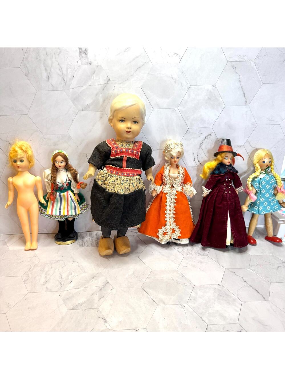 6 Vintage Dolls Dutch Holland Polonia 746 Eros Rexard Sleep Eye Wooden Peg